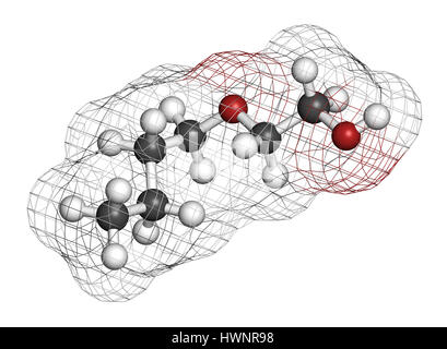 2-Butoxyethanol Molekül. Als Lösungsmittel und Tenside verwendet. 3D-Rendering. Atome sind als Kugeln mit konventionellen Farbcodierung vertreten: Wasserstoff (Whi Stockfoto