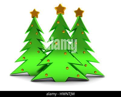 3D Darstellung der drei Weihnachtsbäume auf weißem Hintergrund Stockfoto