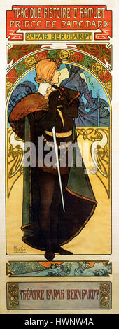 Weiler, Sarah Bernhardt, 1899-Jugendstil-Plakat von Alphonse Mucha für die Schauspielerin französische Version des Stücks von Shakespeare in ihr eigenes Theater in Paris Stockfoto