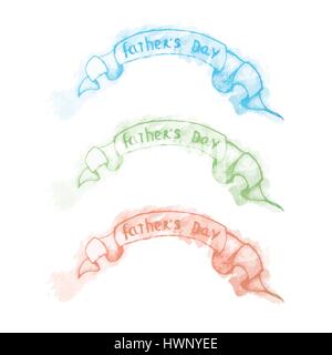 Happy Fathers Day Schriftzug mit Band set Grußkarte. Väter Tag Aquarell handgezeichneten Vektor Illustration eps10. Stock Vektor