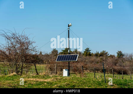 Solarpanel mit Strom versorgen, für ein Elektrozaun Stockfoto