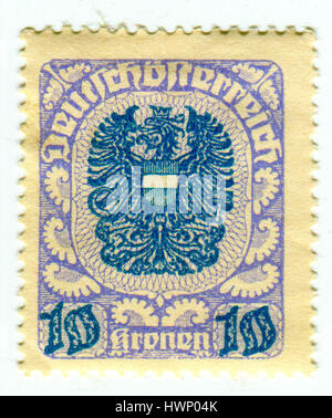 GOMEL, Weißrussland, 22. März 2017, Stempel gedruckt in Österreich zeigt die Wappen von Österreich, um 1930. Stockfoto