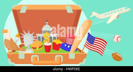 USA Reisen horizontale Banner, Cartoon-Stil Stock Vektor