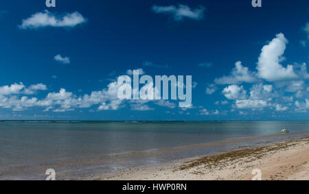 Strandurlaub: Patacho Beach, Alagoas, Brasilien, als einer der schönsten Strände in Brasilien-Sand, Meer und Himmel. Stockfoto