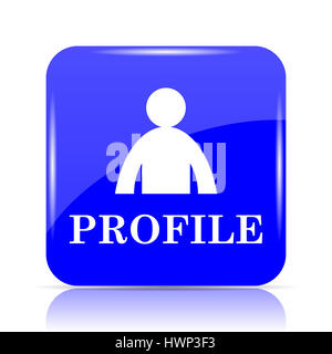 Profil, blaue Website Symbolschaltfläche auf weißem Hintergrund. Stockfoto