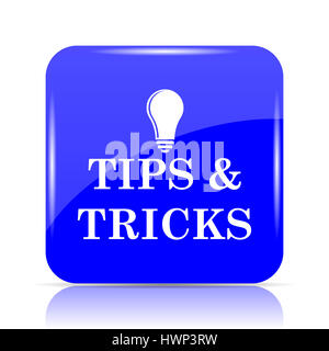 Tipps und tricks, blaue Website Symbolschaltfläche auf weißem Hintergrund. Stockfoto