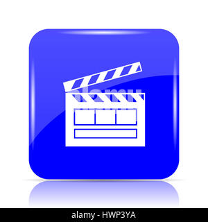 Film, blaue Website Symbolschaltfläche auf weißem Hintergrund. Stockfoto