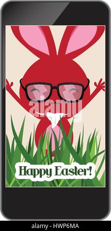 Frohe Ostern mit Blumen auf Smartphone Stock Vektor