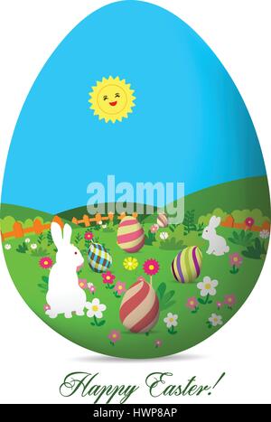 Frohe Ostern mit Eiern und Hasen Landschaft Stock Vektor