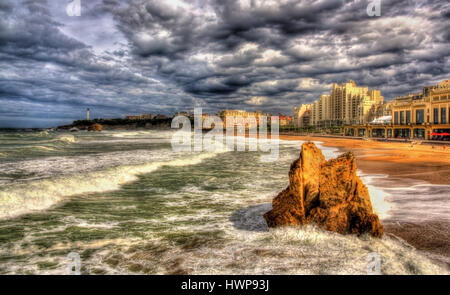 Grande Plage, einem Strand in Biarritz, Frankreich Stockfoto