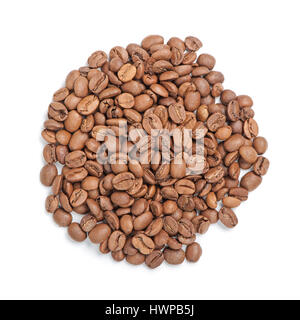 Gerösteter Kaffeebohnen Haufen aus Top Isolatedon weißen Hintergrund Stockfoto