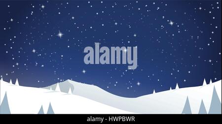 Winter-Bergwelt mit Pinien und verschneiten Hügel - Nachtlandschaft Stock Vektor