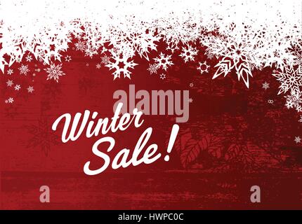 Winter Sale Abbildung Vorlage mit rotem Hintergrund und Weiße Schneeflocken. Stock Vektor