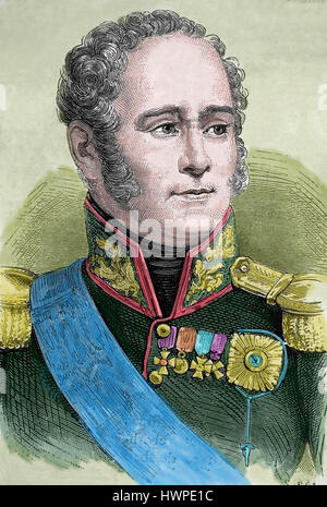 Alexander i. von Russland (1777-1825). Kaiser von Russland, König von Polen, Großfürst von Finnland. Porträt. Kupferstich, 1883. Farbe. Stockfoto