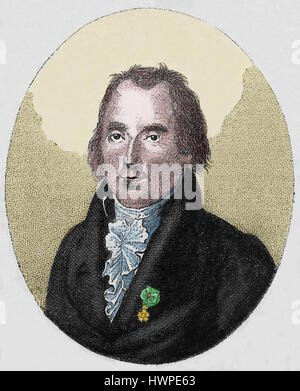 Pierre-Simon Laplace (1749-1827). Französischer Astronom und Mathematiker. Kupferstich, 1883. Porträt. Farbige. Stockfoto