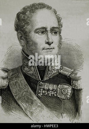 Alexander i. von Russland (1777-1825). Kaiser von Russland, König von Polen, Großfürst von Finnland. Porträt. Kupferstich, 1883. Stockfoto