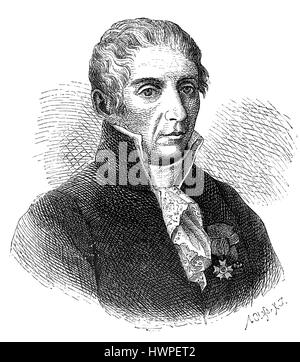 Alessandro Volta (1745-1827). Italienischer Physiker, Chemiker und Pionier der Elektrizität. Kupferstich, 1883. Stockfoto