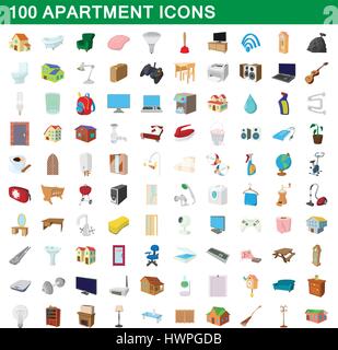 100 Wohnung Icons set, cartoon-Stil Stock Vektor