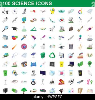 100 Wissenschaft Icons set, cartoon-Stil Stock Vektor