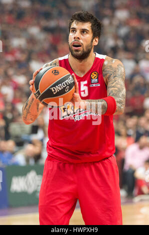 Belgrad, Serbien. 22. März 2017. Georgios Printezis von von Olympiakos Piräus in Aktion während der 2016/2017 Turkish Airlines EuroLeague regulären Saison Runde 27 Spiel zwischen Crvena Zvezda MTS Belgrad und Olympiakos Piräus in der Kombank Arena am 22. März 2017 in Belgrad, Serbien. Bildnachweis: Nikola Krstic/Alamy Live-Nachrichten Stockfoto