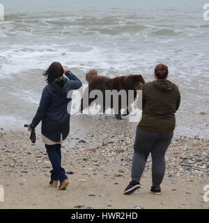 Marazion, Cornwall, UK. 4. April 2017. Großbritannien Wetter. Bewölkt Morgen in Marazion bei Ostern Urlaubern zu Warm einpacken. Allerdings wird die Sonne, später in den Tag erwartet. Bildnachweis: Cwallpix/Alamy Live-Nachrichten Stockfoto