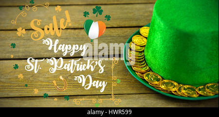 Druck gegen St Patricks Tag Kobold Hut mit gold Schokolade Gold Münzen 3d Stockfoto