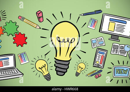 Zusammengesetztes Bild der Multi farbige Computer-Icons vor grünem Hintergrund Stockfoto