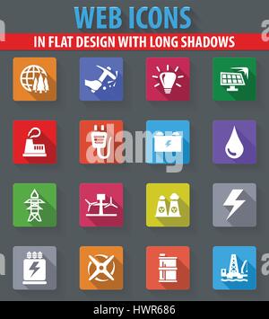 Alternative Energie Web Icons im flat Design mit langen Schatten Stock Vektor