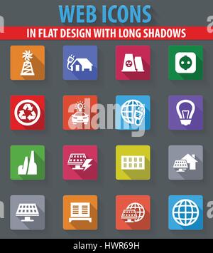 Alternative Energie Web Icons im flat Design mit langen Schatten Stock Vektor
