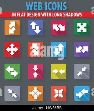 Pfeile web-Symbole im flat Design mit langen Schatten Stock Vektor