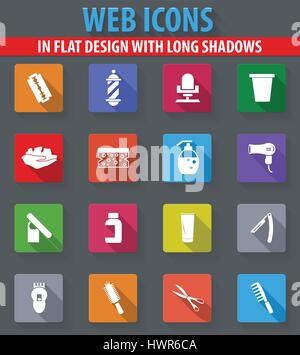 Reihe von Friseur Web Icons im flat Design mit langen Schatten Stock Vektor