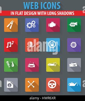 Auto Shop Web Icons im flat Design mit langen Schatten Stock Vektor