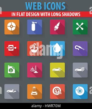 Auto Shop Web Icons im flat Design mit langen Schatten Stock Vektor
