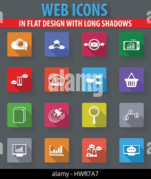 Daten Web Icons im flat Design mit langen Schatten Stock Vektor