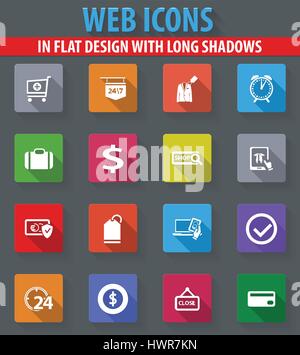 E-Commerce Web Icons im flat Design mit langen Schatten Stock Vektor