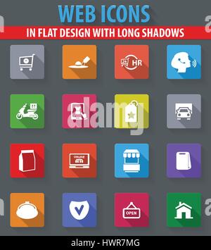 E-Commerce Web Icons im flat Design mit langen Schatten Stock Vektor