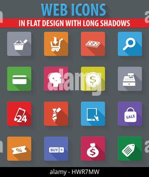 E-Commerce Web Icons im flat Design mit langen Schatten Stock Vektor
