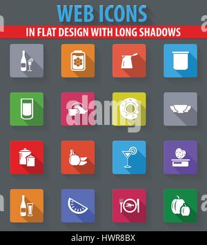 Essen und die Küche Web Icons im flat Design mit langen Schatten Stock Vektor