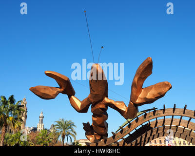 La Gamba-Denkmal in Port Vell, Barcelona - Spanien Stockfoto