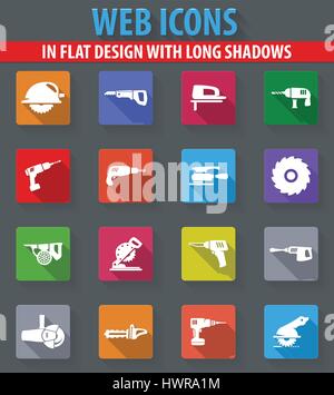 Powertools web-Symbole im flat Design mit langen Schatten Stock Vektor