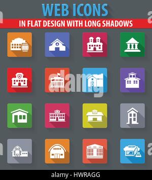 Infrastruktur der Stadt Web Icons im flat Design mit langen Schatten Stock Vektor
