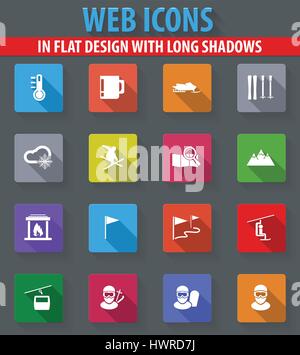 Ski Web Icons im flat Design mit langen Schatten Stock Vektor
