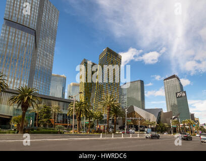 Las Vegas Strip und Aria Hotel and Casino - Las Vegas, Nevada, USA Stockfoto