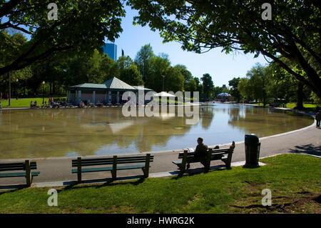 Entspannung rund um den Froschteich auf Boston Common, Massachusetts Stockfoto