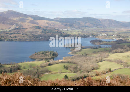 Derwentwater, Lake District, Cumbria, England, Vereinigtes Königreich, Aus Sicht von Walla Crag Stockfoto