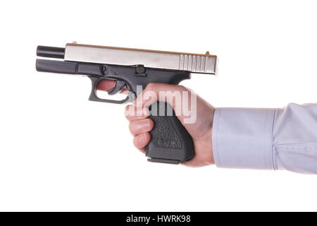 Stock Foto - Hand mit Pistole isoliert auf weiss Stockfoto