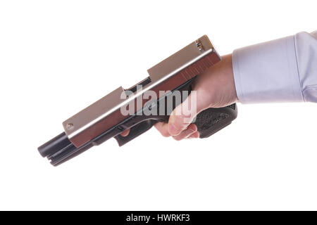Stock Foto - Hand mit Pistole isoliert auf weiss Stockfoto