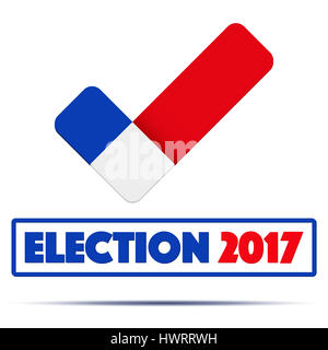 Symbol der Wahl 2017 in Frankreich. Häkchen-Symbol in der Form der französischen Flagge. Politik-Illustration isoliert auf weißem Hintergrund. Stockfoto