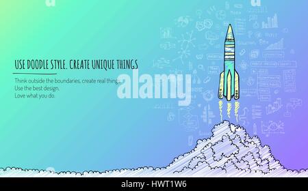 Skizzierte Rocket Launch-Konzept, Vektor-illustration Stock Vektor