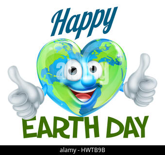 Eine glücklich Earth Day-Design mit Herz geformten Welt Globus Cartoon Charakter Stockfoto